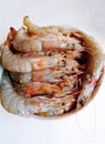 A big bowl of neatly arranged raw shrimps