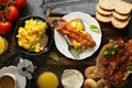 Big breakfast with bacon and scrambled eggs Royalty Free Stock Photo