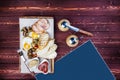 Big breakfast. Ham, bread toast, fried eggs, grilled mushrooms and tomatoes with sauce. There is a pepper grinder Royalty Free Stock Photo