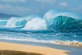 Big breaking Ocean wave on a sandy beach on the north shore of Oahu Hawaii. Royalty Free Stock Photo