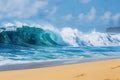 Big breaking Ocean wave on a sandy beach on the north shore of Oahu Hawaii. Royalty Free Stock Photo