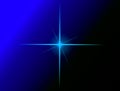 A big bright light star silhouette in blue on blurred blue black background. Decorative element, vector.