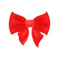 Big bright red bow. Hair accessory for girl. Decor for gift box. Flat vector for coupon, promo banner or flyer Royalty Free Stock Photo