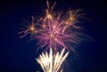 Big bright, splashes and fountains, multicolored fireworks against the night sky Royalty Free Stock Photo