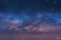 Big bright starry  sky night blue  milky way universe aurora borealis on dramatic clouds blue green pink  lilac colorful cosmic ba Royalty Free Stock Photo