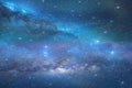 Big bright starry  sky night blue  milky way universe aurora borealis on dramatic clouds blue green pink  lilac colorful cosmic ba Royalty Free Stock Photo