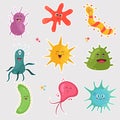 Big bright stickers set with cute happy bacterias