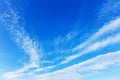 Big bright unusual beautiful sky with white creative clouds. Blue sky with unusual cumulus fluffy clouds as a natural background