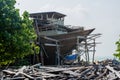 Big broken ship near the garbage dump Royalty Free Stock Photo