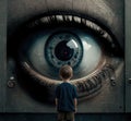 The big brother eye watching the boy. Generative AI Royalty Free Stock Photo