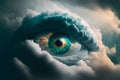 Big brother eye watching concept. Global surveillance for digital identity technology over city skyline. Generative ai Royalty Free Stock Photo