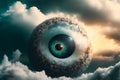 Big brother eye watching concept. Global surveillance for digital identity technology over city skyline. Generative ai Royalty Free Stock Photo