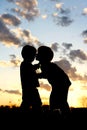 Big Brother Kissing Baby Silhouette at Sunset Royalty Free Stock Photo