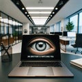 Big Brother Surveillance - Orwellian Laptop Screen with Eye. Generative AI Royalty Free Stock Photo