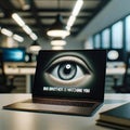 Big Brother Surveillance - Orwellian Laptop Screen with Eye. Generative AI Royalty Free Stock Photo