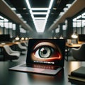 Big Brother Surveillance - Orwellian Laptop Screen with Eye. Generative AI Royalty Free Stock Photo