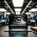 Big Brother Surveillance - Orwellian Laptop Screen with Eye. Generative AI Royalty Free Stock Photo