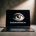 Big Brother Surveillance - Orwellian Laptop Screen with Eye. Generative AI Royalty Free Stock Photo