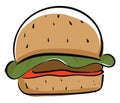 A big brown chicken burger vector or color illustration