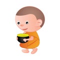Big bubble head cartoon Buddhist monk ask a favor receive food o