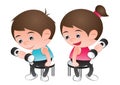 Big bubble head man and woman cartoon lift dumbbell,exercise for