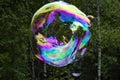 Big bubble on street. Thin soap film. Soap balloon