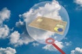 A big bubble surrounds the credit card - 3D-Illustration Royalty Free Stock Photo