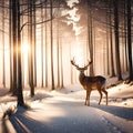 Big Buck Deer In Winter Forest Royalty Free Stock Photo