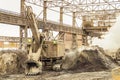 Big bucket mining excavator on a crawler in outdoors plant shop