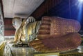 Big buddha Kyauk Htat Gyi reclining buddha statue in Myanmar Burma at night Royalty Free Stock Photo