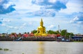 Big Buddha statue in Bang Chak Temple along the Chao Phraya River, seen from Koh Kret, Nonthaburi Province, Thailand