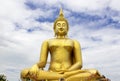 Big buddha statue at Wat muang with blue sky background, Ang-thong Thailand.