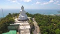 Big Buddha White Marble Statue HD Aerial shot. Popular Touristic Place with Buddhist Museum in Phuket, Thailand.
