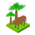 Big bull icon isometric vector. Big strong brown bull standing in green grass