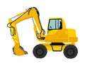 Big bulldozer loader vector isolated on white background. Dusty digger illustration. Excavator dozer for land. Under construction. Royalty Free Stock Photo