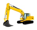 Big bulldozer loader vector isolated on white background. Dusty digger illustration. Excavator dozer for land. Under construction.