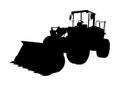 Big bulldozer loader vector silhouette isolated on white background. Dusty digger silhouette illustration. Excavator dozer. Royalty Free Stock Photo