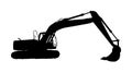 Big bulldozer loader vector silhouette isolated on white background. Dusty digger silhouette illustration. Excavator dozer. Royalty Free Stock Photo