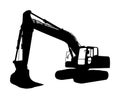 Big bulldozer loader vector silhouette isolated on white background. Dusty digger silhouette illustration. Excavator dozer. Royalty Free Stock Photo