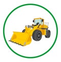 Big bulldozer, wheel loader vector isolated on white. Dusty digger illustration. Royalty Free Stock Photo