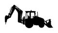Big bulldozer wheel loader vector silhouette isolated on white. Dusty digger. Royalty Free Stock Photo