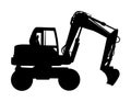 Big bulldozer wheel loader vector silhouette isolated on white. Dusty digger. Royalty Free Stock Photo