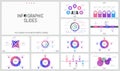 Big bundle of simple infographic design templates. Round charts divided into sectors, horizontal timelines, colorful