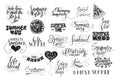 Big bundle of 25 vector hand drawn summer quotes. Handwritten with ink and brush pen.