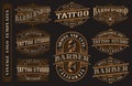 Big bundle of vintage logo templates for the tattoo studio and barbershop Royalty Free Stock Photo