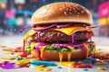 big burger with colorful hamburger and cheese