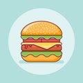 Big burger flat line icon. Vector illustration.