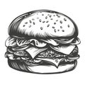 big burger, hamburger hand drawn vector illustration sketch retro style Royalty Free Stock Photo