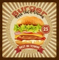 Big burger, hamburger vector illustration sketch retro style Royalty Free Stock Photo