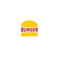 Big burger restaurant logo template. Yellow loaf and red sousage or burger text, simple flat abstract vector